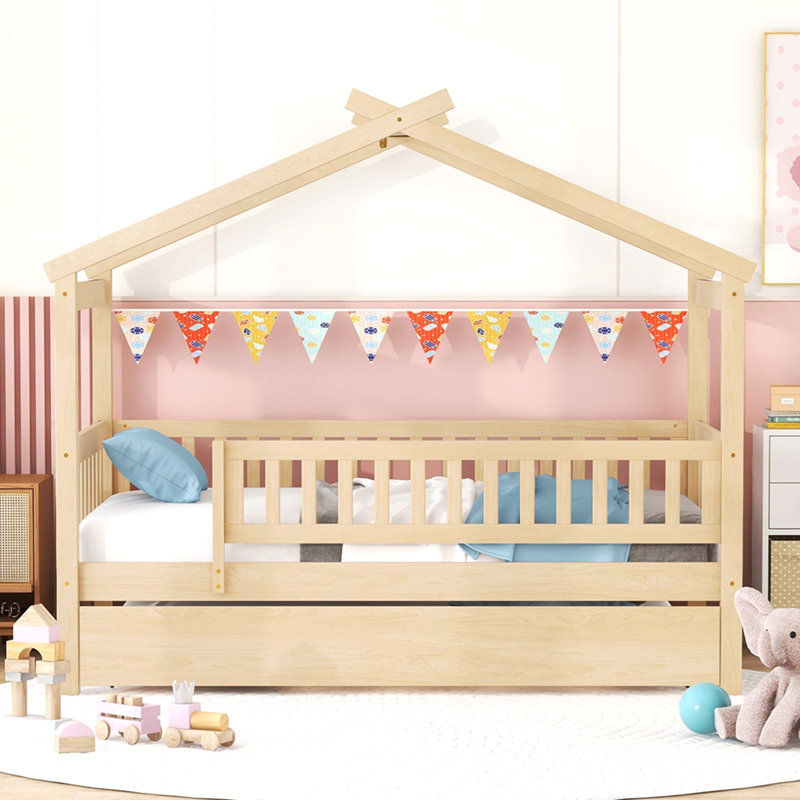 Lit simple en bois avec lit gigogne simple