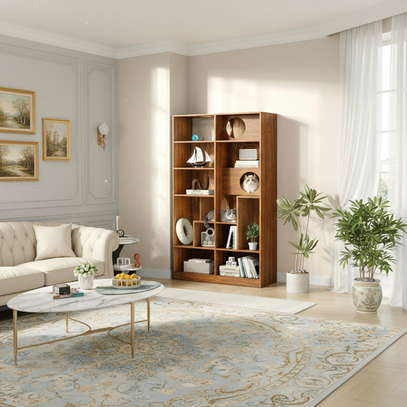 Bibliothèque 2 en 1, vitrine pour arbre à chat, Brun
