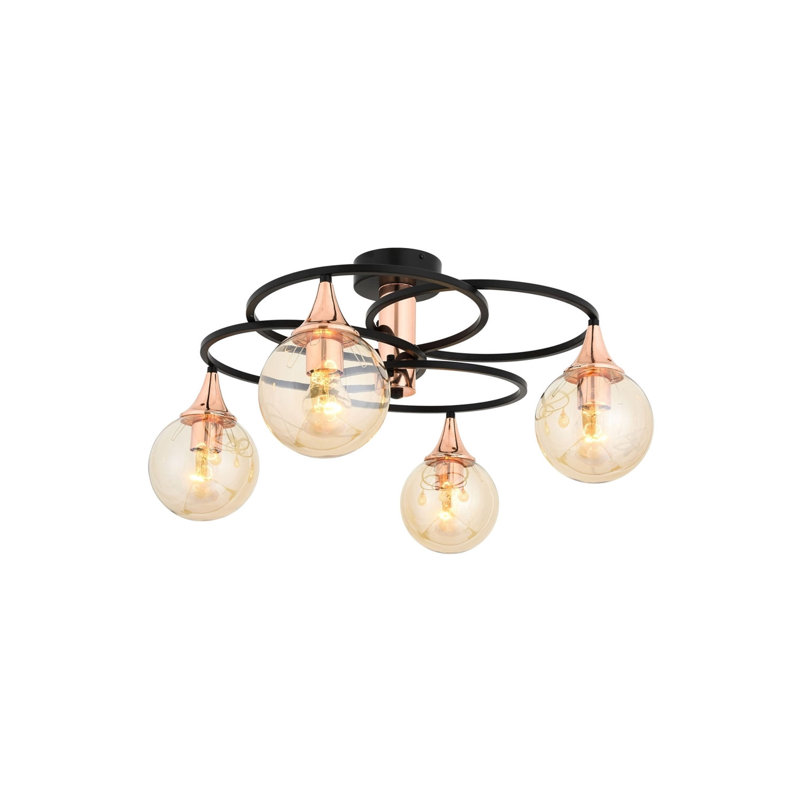 Modern Industrial Chandelier, 24.4 in Diameter, Black & Bronze Metal Body, 4 x E27 Sockets (Max 6W) | IP20 Rated, Elegant Glass Cap | Perfect for Living Room, Dining Room & Entryway Lighting, Stylish and Functional Design