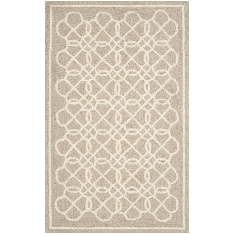 Hollander Hand-Hooked Wool White/Tan Area Rug, Rectangle 2'6" x 4'