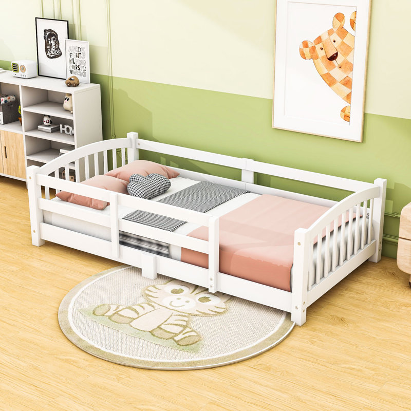 Lit en bois avec garde-corps, Lit simple, Blanc