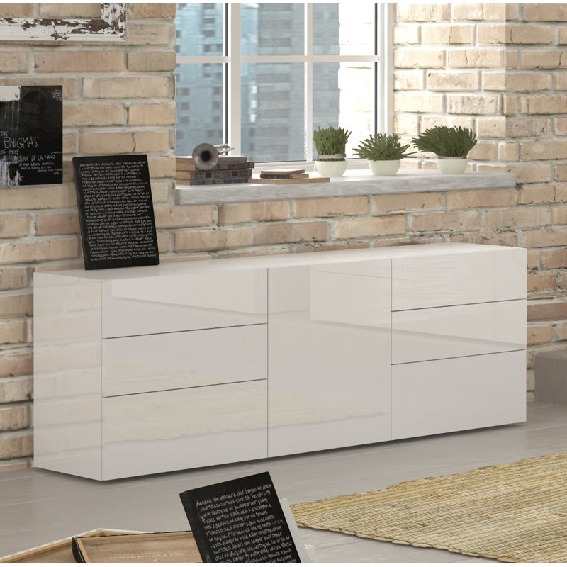 Cadiz 170 Cm Wide 6 Drawer Sideboard, Glossy White