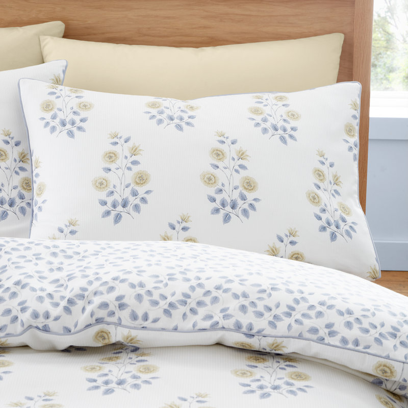 Eloise Floral 230 Thread Count Cotton Satin Stripe Reversible Duvet Cover Set, King Duvet Cover + 2 Standard Pillowcases