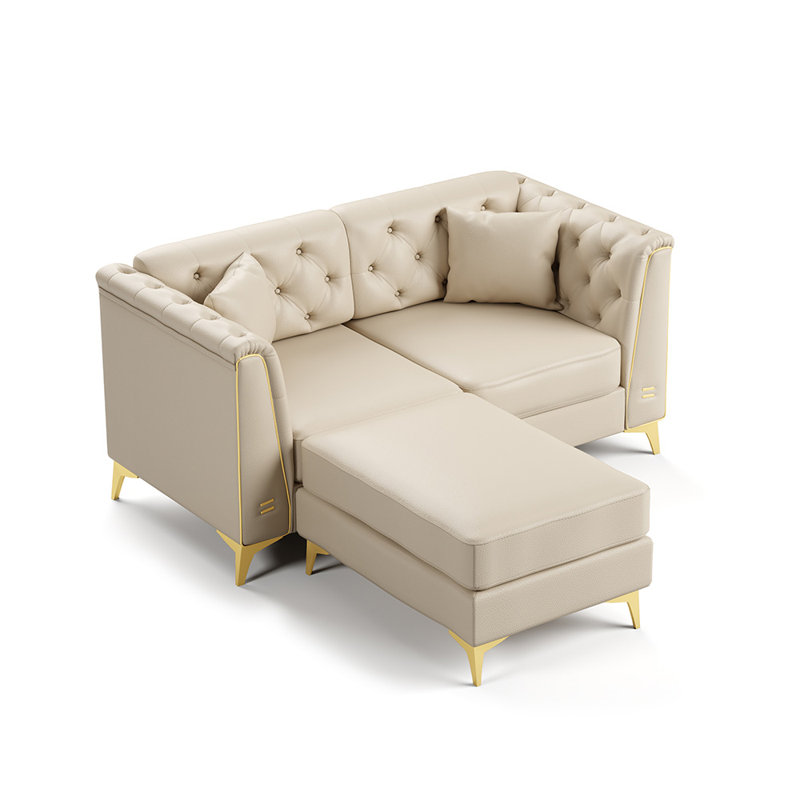 Canapé Chesterfield de 61,8 po de largeur, Similicuir beige et blanc