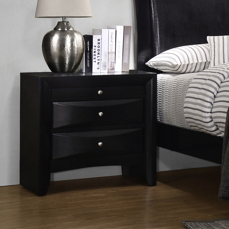Black 2 Nightstand For Bedroom, Slide-Out Tray Bedroom Storage Customization, 25.5 Inches High, 26.15 Wide, 16.57 Deep, Asian Hardwood And Veneer On Particle Board, Felt Lined Drawers Nightstand,
