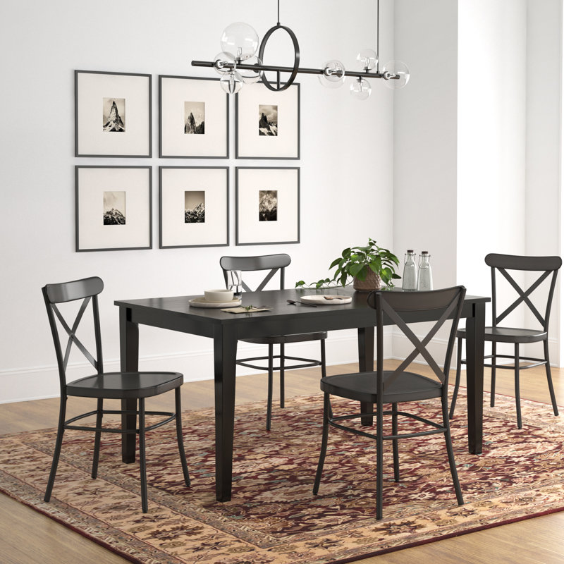 Deshandra 60" Finish Dining Set - 5-Piece, Black Dining Table And X-Cross Metal Chairs, Antique Black