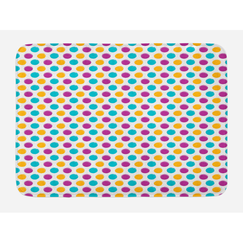 Multicolor Polka Dot Plush Bath Mat with Anti-Slip Backing