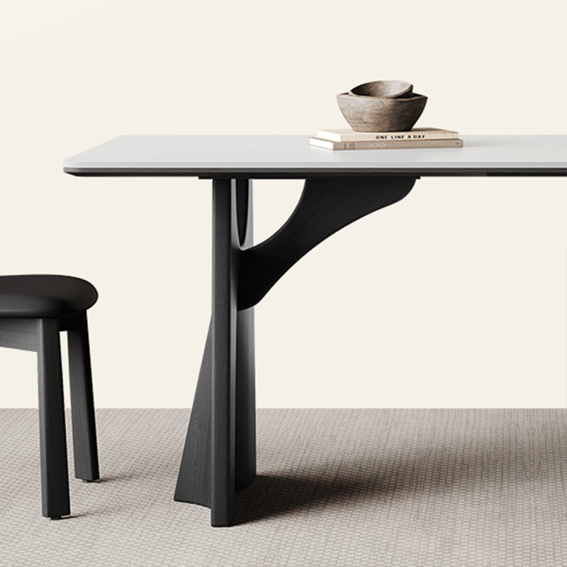 Simple Rectangular Rock Slab Dining Table Sets, 29.5"H x 63"L x 31.5"W