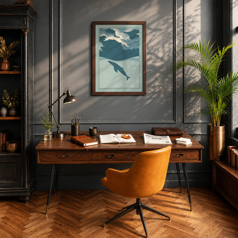 Drifting Whale Coastal - Print, Walnut, A4 - 29.7 x 21.0 cm