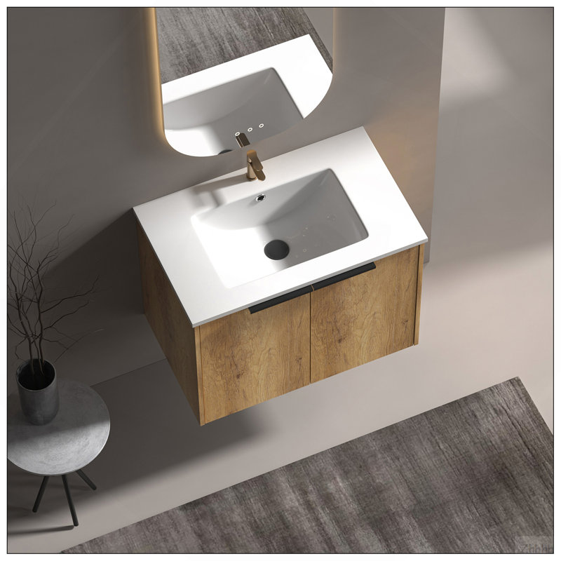 Meuble-lavabo mural 30 po avec panneau cannelé 3D et lavabo intégré en céramique, H 21,65 po x l 29,53 po x P 18,11 po