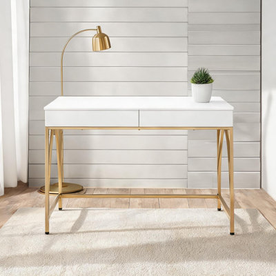Bureau d'écriture pour bureau à domicile avec deux tiroirs de rangement et un espace pour les jambes de 122 cm (48 pouces), comme sur la photo, structure en métal