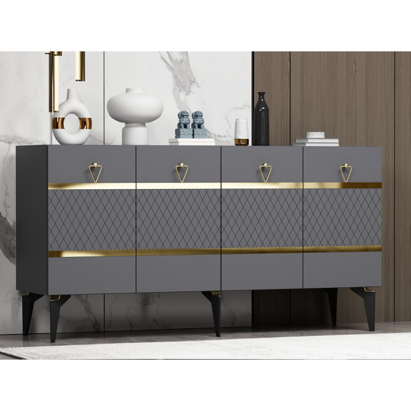 Modern Console Table, Anthracite & Gold, 100% Melamine Coated Particle Board, Thickness: 0.7 inches | Stylish Design with Multiple Shelves, Wall-Mountable, Perfect for Home Décor & Storage Solutions