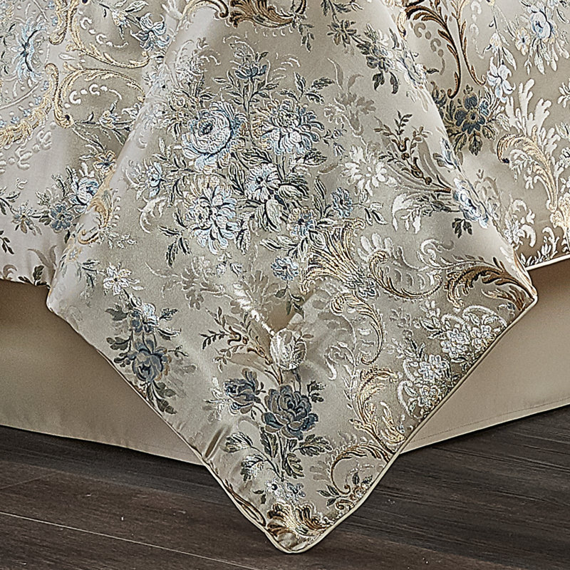 Jacqueline Teal Woven Queen Comforter Set with Gathered Embellishment