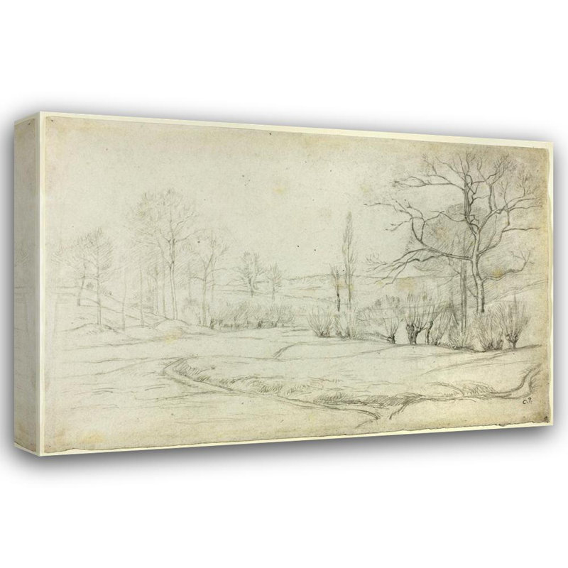 «Landscape in Montfoucault» par Camille Pissarro - Art mural sur toile tendue avec châssis, H 40 po x l 28 po