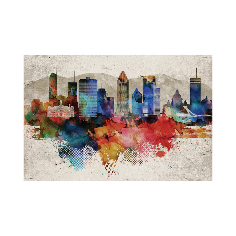 Montreal Abstract Skyline by WallDecorAddict - Wrapped Canvas Print, 66.04 cm H x 45.72 cm W