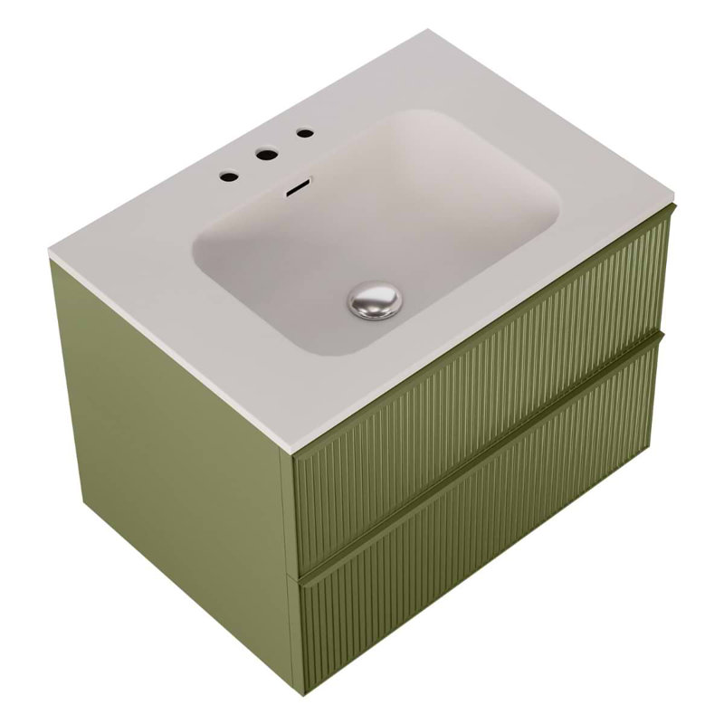 Astor 42" Single Vanity With Integrated White Solid Surfacetop, Olive Green, 30"