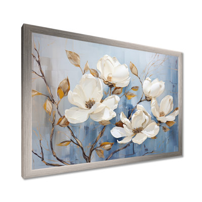 Élégant art mural blanc et bleu Magnolias Bloom VI - Magnolias