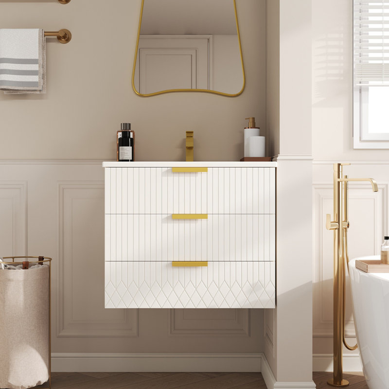Meuble-lavabo flottant mural 24 po avec lavabo simple, Blanc