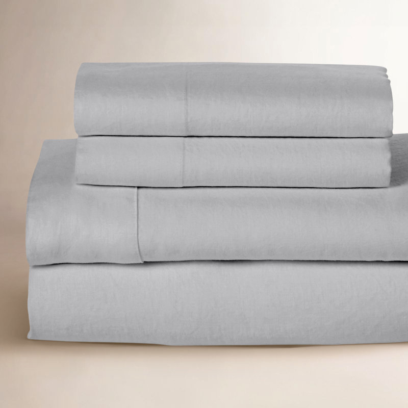 Frazier 100% Linen Machine Woven Sheet Set, Silver Gray, Full Sheet Set with 2 Pillowcases