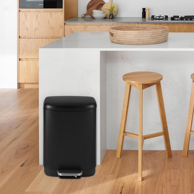 12L Stainless Steel Trash Can with Foot Pedal, Anti-Fingerprint Matte Black Finish, Rectangular Silent Kitchen and Bathroom Trash Bin with Inner Bucket