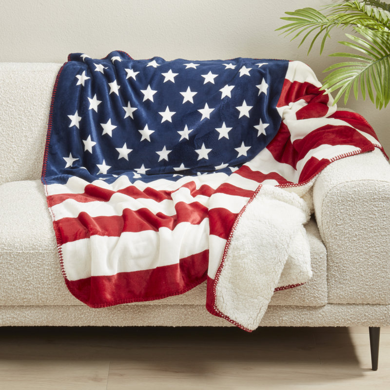 Jeté en sherpa American Flag - Jeté douillet à rayures et étoiles patriotiques, 80" L x 60" W