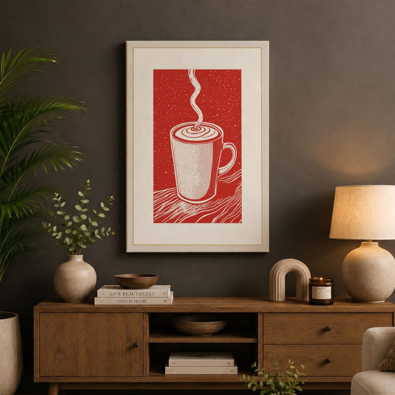 Steaming Cup Graphic Art - Wrapped Canvas, 24x16 - 61.0 x 40.6 cm, Teal Border