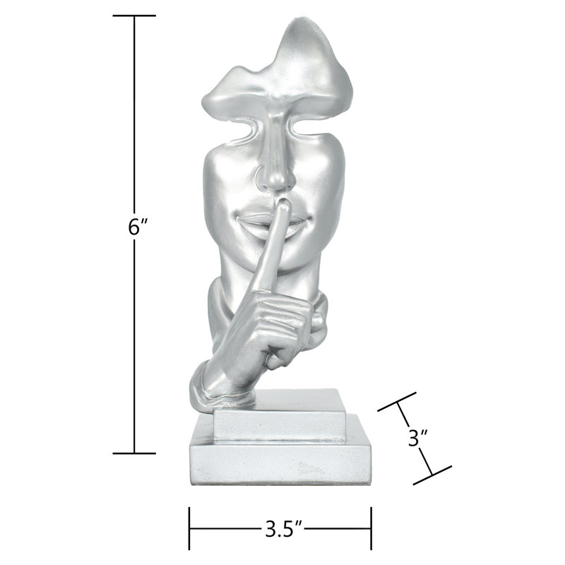 Sculpture Adam & Friends Home Silence Is Golden | 1 pièce, Argent, H 6 po x l 3 po x P 3,5 po