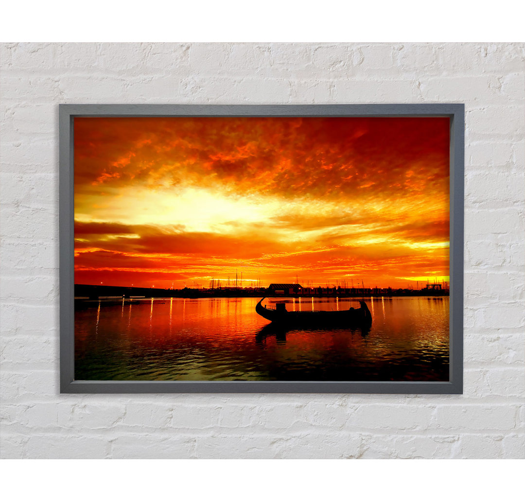 Fire Sky Lake Orange - Einzelner Bilderrahmen Kunstdrucke auf Leinwand