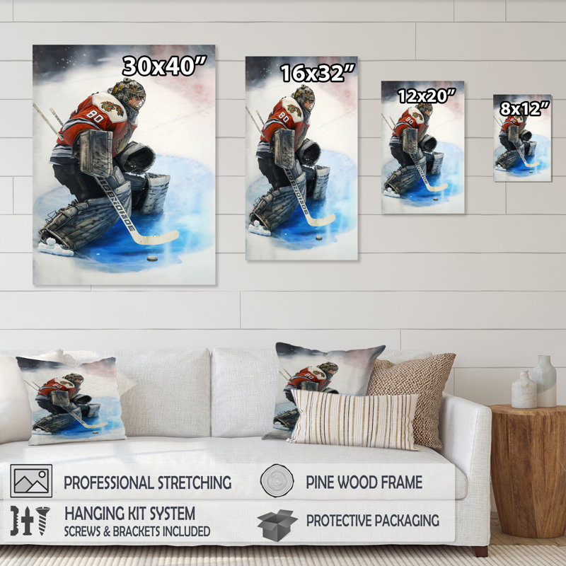 Hockey Gardien pendant le jeu I - Impression sur toile, H 40 po x l 30 po x P 1,5 po, Toile tendue