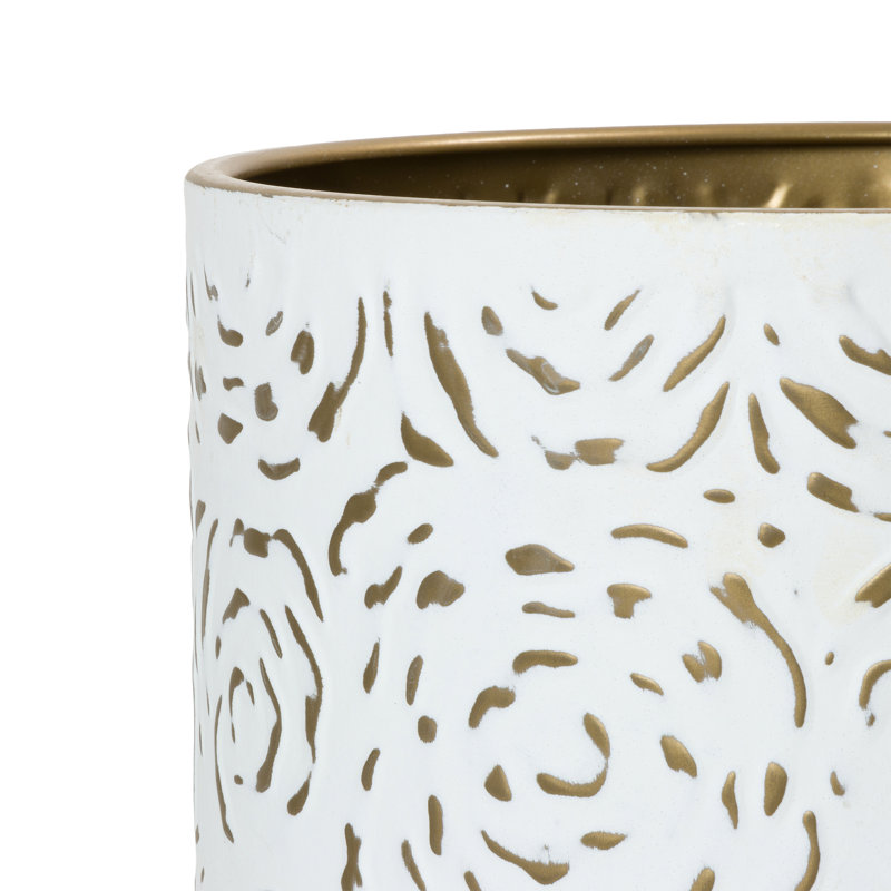 Honeycomb White and Gold Metal Planter Set with Nyra Base