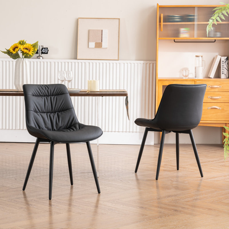 Chaise d'appoint rembourrée en similicuir Emsley avec pieds en métal, Noir, noir, noir, noir