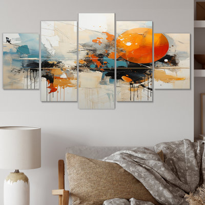 Bleu sarcelle, orange, audacieux, énergie III, ensemble de collages abstraits en métal