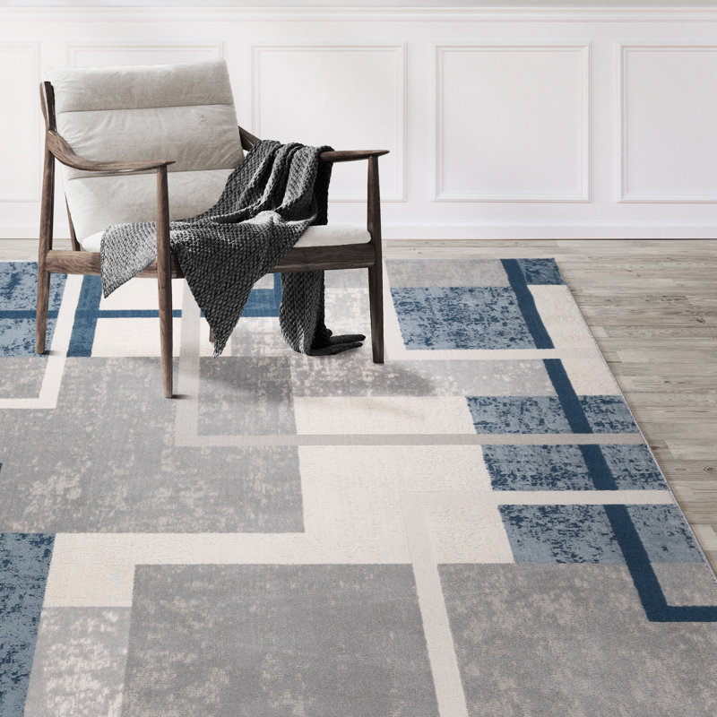Ethan Blue and Gray Geometric Tufted 6' x 9' Area Rug