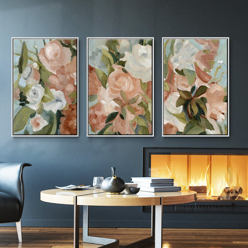 Bouquet Scatter II, ensemble de 3 toiles encadrées, Blanc, H 40 po x l 78 po