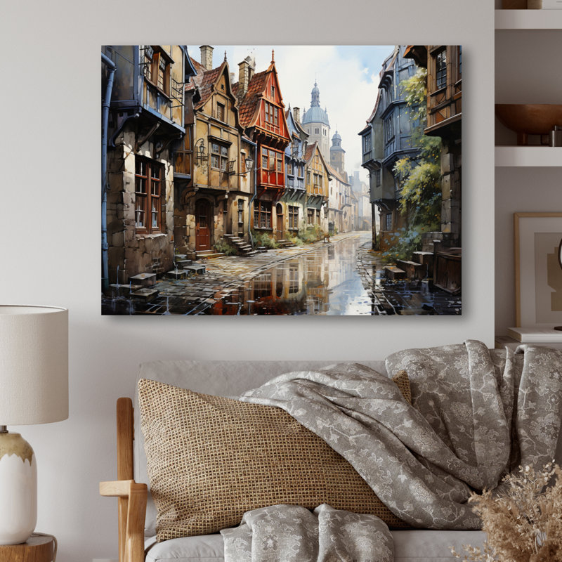 Danemark, vieille ville I, impression sur métal, H 12 po x l 20 po x P 1 po