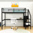 Metal Loft Bed With LED Lighting, Built-In Desk,Staircase, And Wardrobe