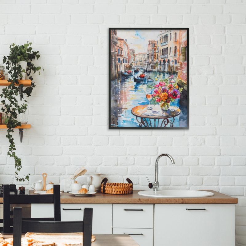 Giclée encadrée «Quiet Canal City View», conception par LSR Creative Studio, H 20 po x l 16 po, Giclée encadrée noir minuit