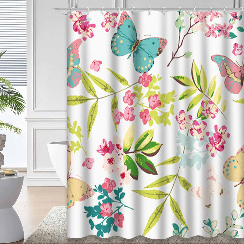 Rideau de douche imperméable à motif floral à motif floral tropical avec 12 crochets, L 72 po x l 84 po