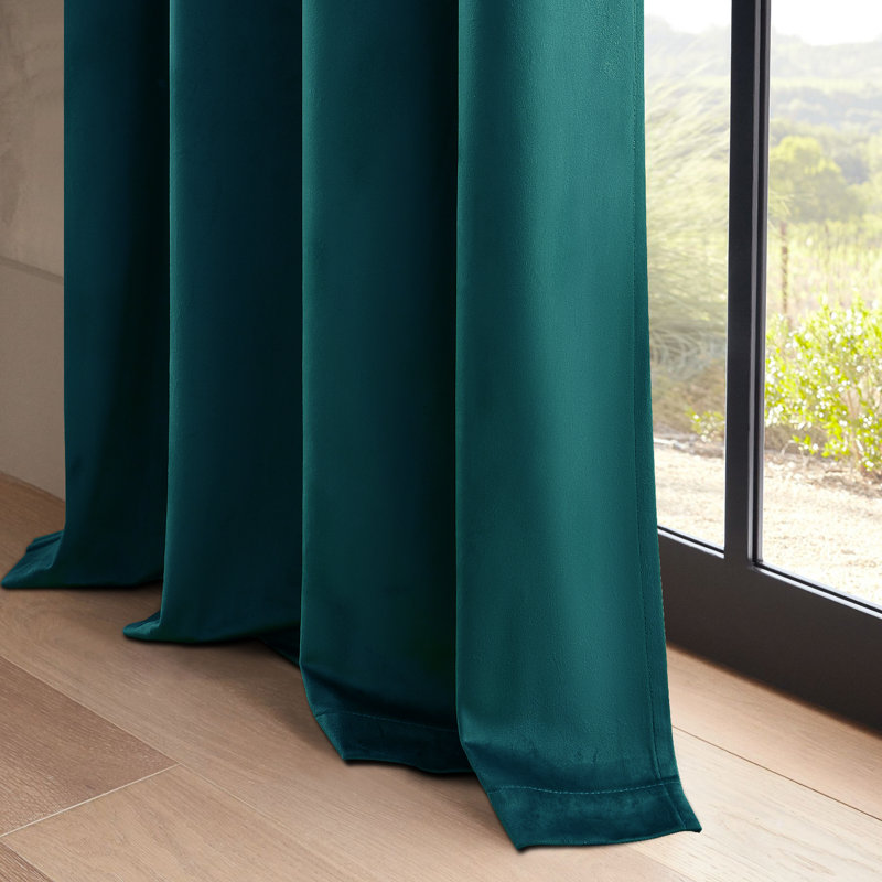 Ike Velvet Solid 80% Blackout Grommet Curtain Panels, Thermal Insulated Soundproof Drapes (Set of 2), 52" W x 108" L