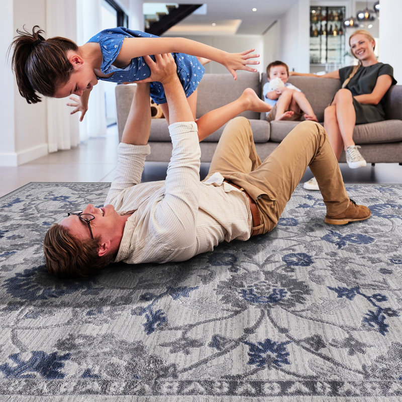 Tapis bleu / argenté 6x9