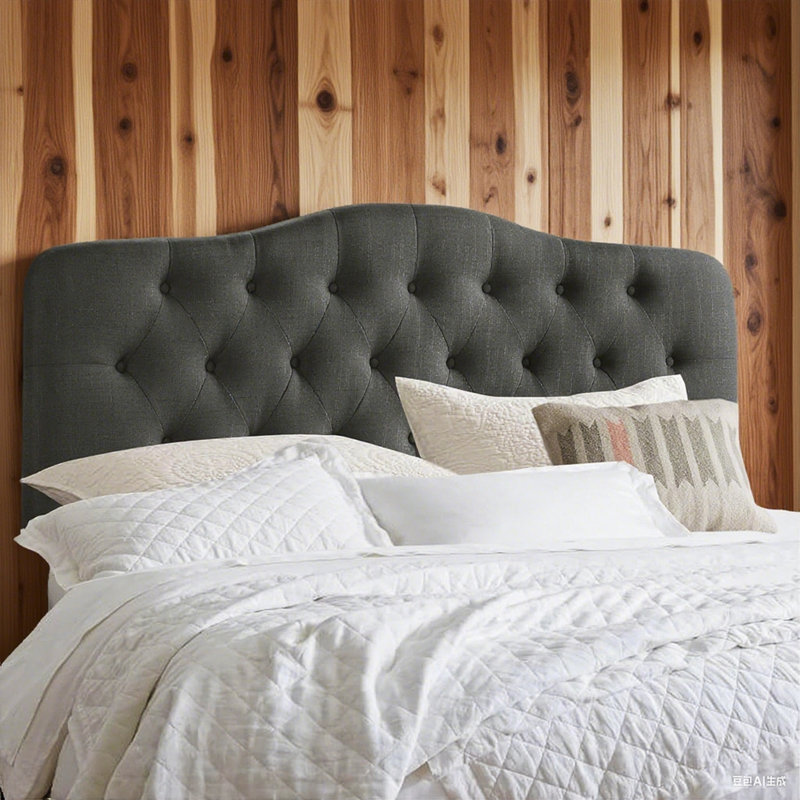 Linen Upholstered Headboard-Modern-Adjustable Height-Button Tufting, Full, Black