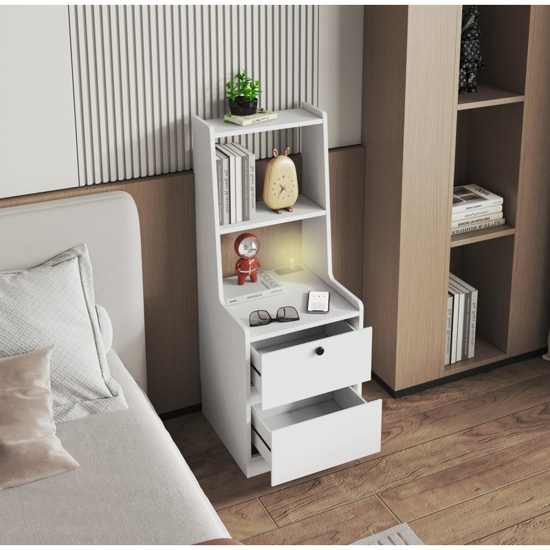 Table de chevet en bois manufacturé Jeannine, Blanc