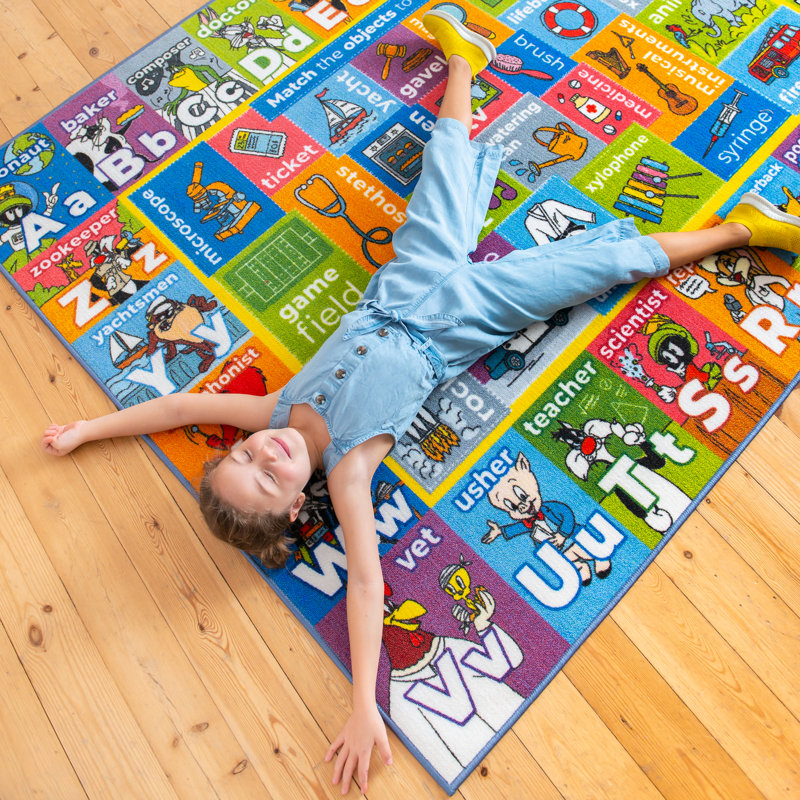 Looney Tunes ABC Jobs Object Educational Fun Learning Game Non Slip Kids Rug Classroom Playroom Mat, Rectangle 7'11" x  9'10"