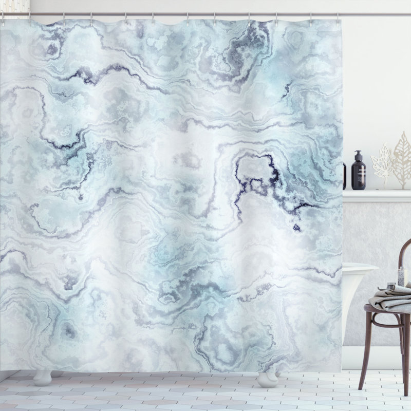 Ensemble de rideau de douche en marbre + crochets, H 70 po x l 69 po