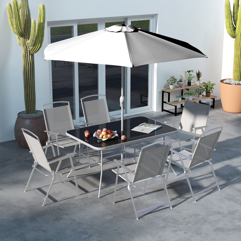 Ensemble repas de patio 8 pièces avec parasol de table Outsunny