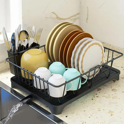 Stainless Steel Dish Drying Rack With Swivel Drainboard And Utensil Holder For Kitchen