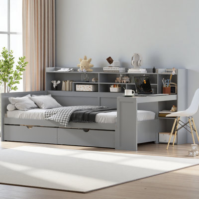 Lit de jour avec tablettes de rangement, lit multifonctionnel avec