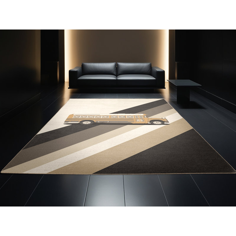 Machine Washable Maurice School Bus Classic Trellis Rug in Beige – Beige Binding, 5x8