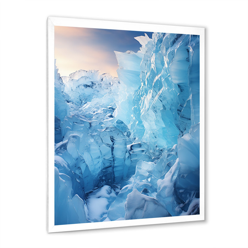 Art mural sur toile Glacier Glacial Glow, H 32 po x l 16 po x P 1 po, Cadre photo blanc
