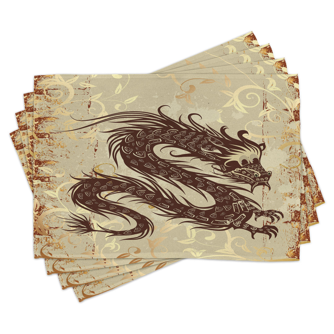 Platzdeckchen 4er Set, Grungy Mythical Monster Art, Braun Gelb Beige